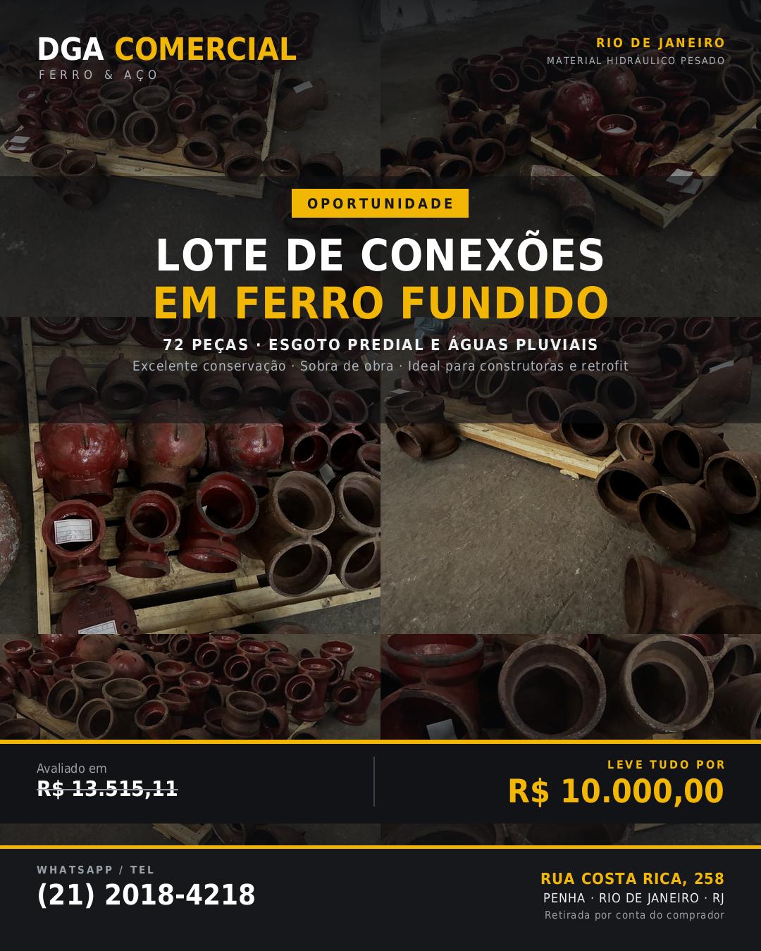Lote de conexões em ferro fundido — 72 peças